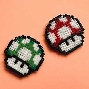 Mario 1up Pilz - Schlüsselanhänger | Kühlschrankmagnet | Super Mario Ansteckpin | 8 Bit Pixelart | Super Mario Bros. inspiriert