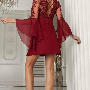 Burgundy Satin Nightgown Set, Sheer Lace Back Tie, Honeymoon Set, Dowry Set, Satin Bridal Nightgown and Dressing Gown Set, Bridal Shower