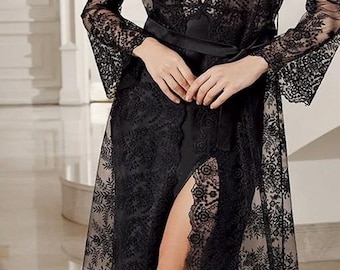 Schwarzes Satin Nachthemd Set, Brautdessous