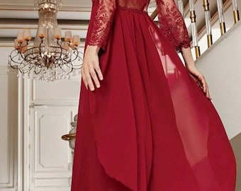 Burgund Satin Spitze Nachthemd Robe Set, Braut Dessous