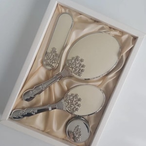 Vintage Braut Eitelkeits-Set, Spiegel, Kamm, Bürste & Schmuckschatulle
