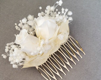 Hochzeit Haarschmuck für die Braut aus konservierten Blumen / Haarschmuck für Braut / Blumen fürs Haar