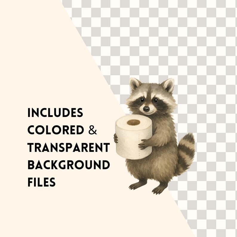 Funny Bathroom Raccoon With Toilet Paper Wall Art Digital Print Silly ...