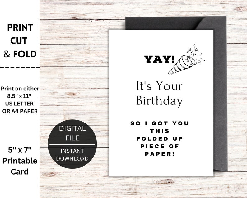 Funny Birthday Card Printable Cards Folded up Piece of - Etsy