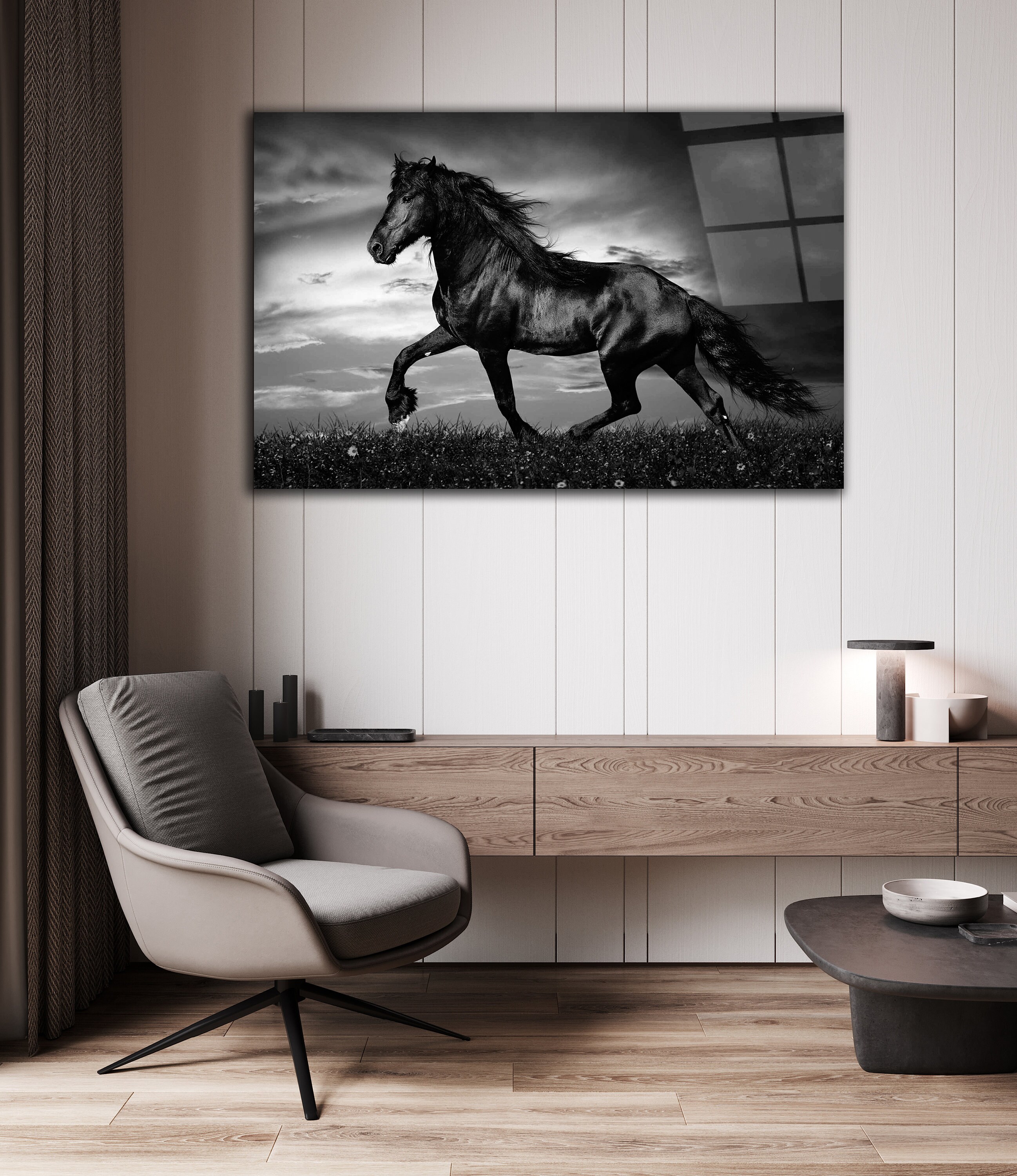 Tempered Glass Wall Art Black Horse Wall Art Panoramic Etsy