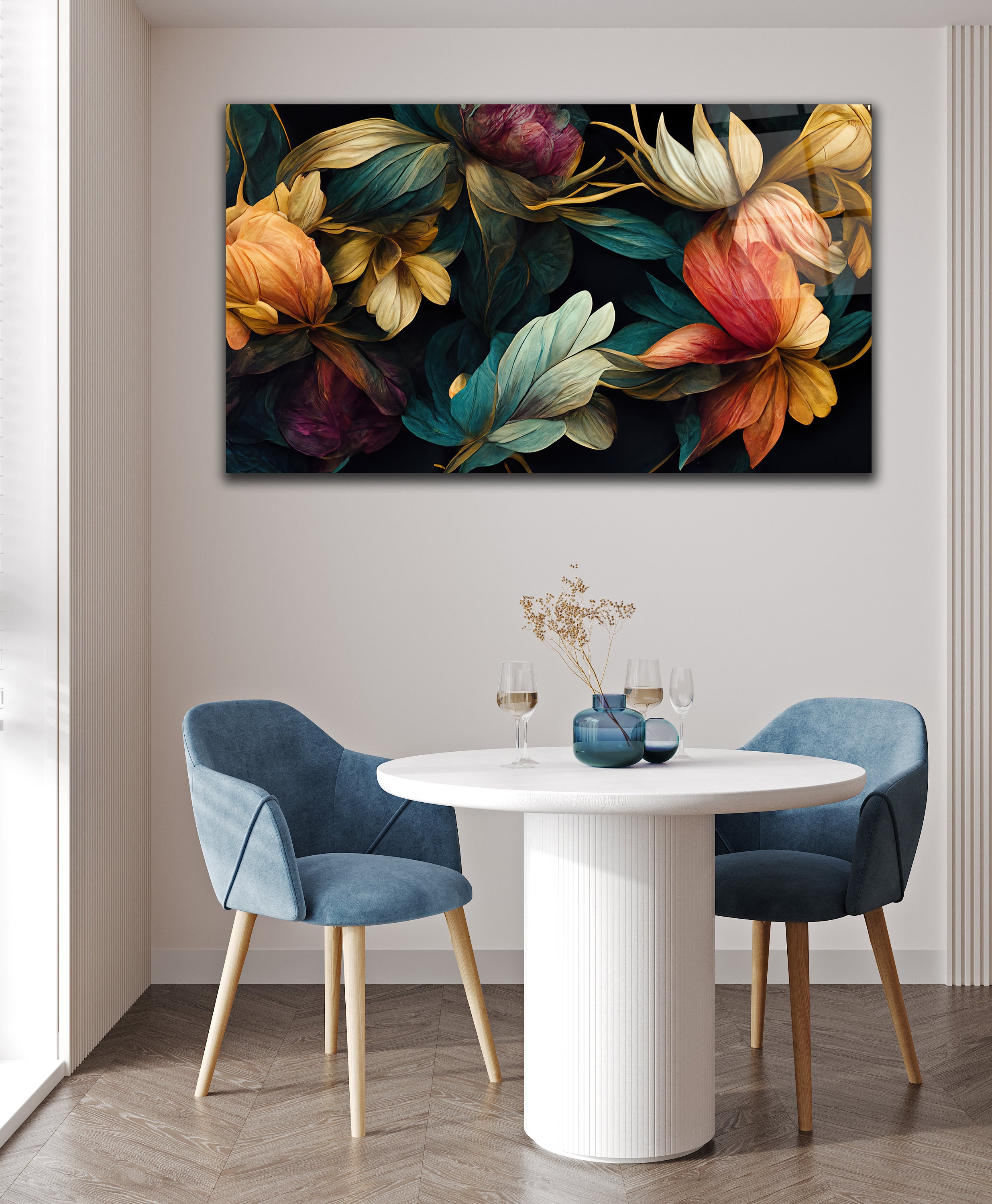 Tempered Glass Wall Art Abstract Paint Flowers Print Glass Etsy