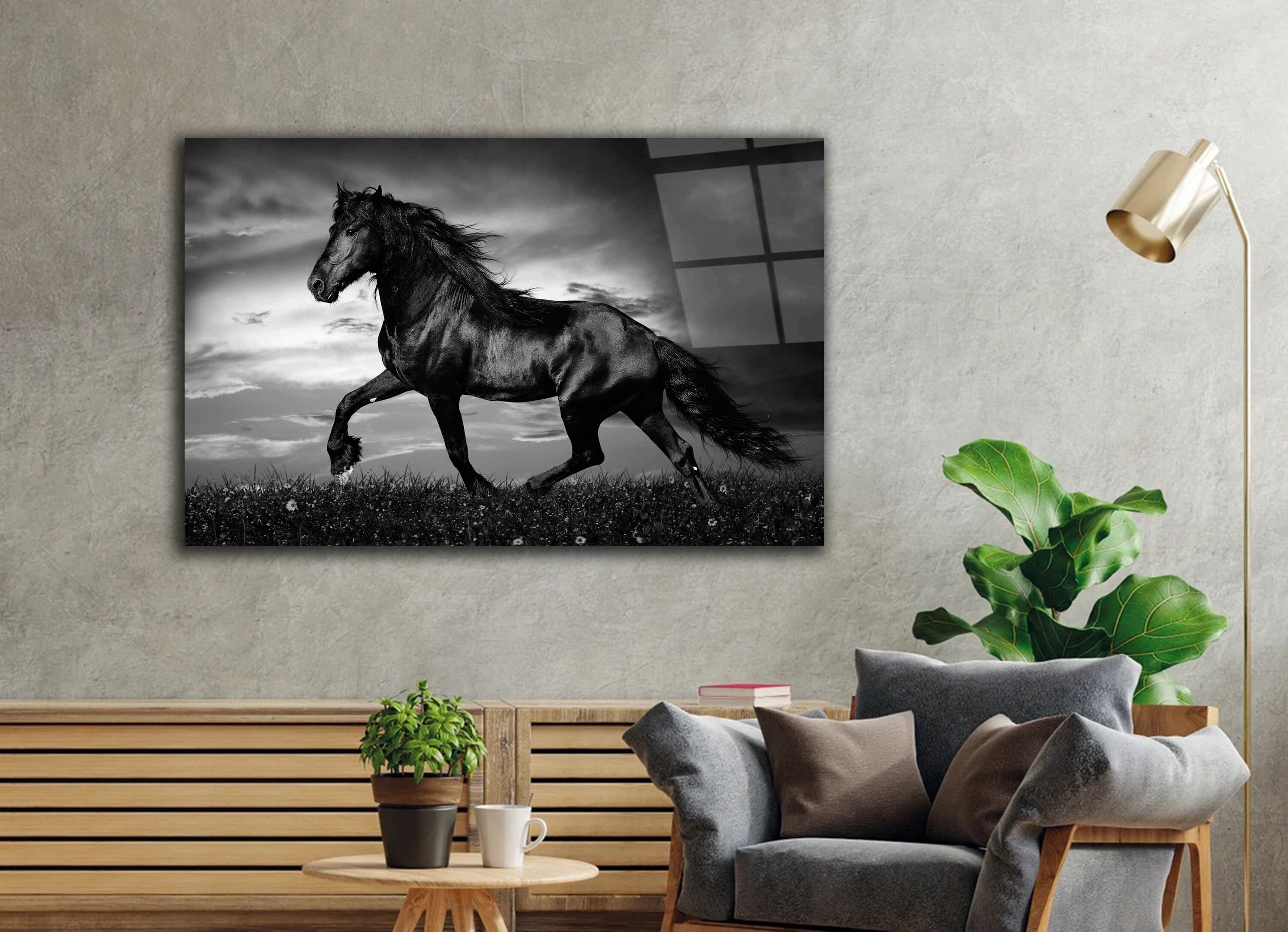 Tempered Glass Wall Art Black Horse Wall Art Panoramic Etsy