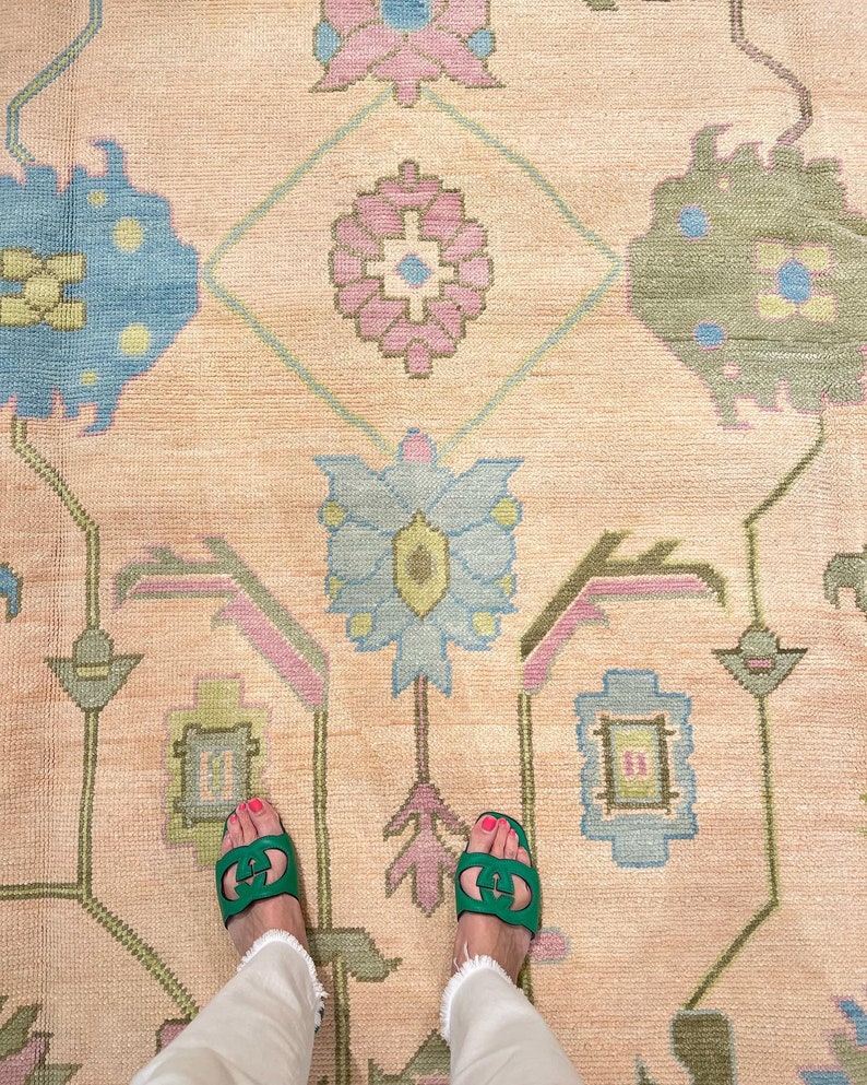 Hand Knotted Wool Rug Sky Blue Accent 9x12 Modern Oushak Rug Etsy