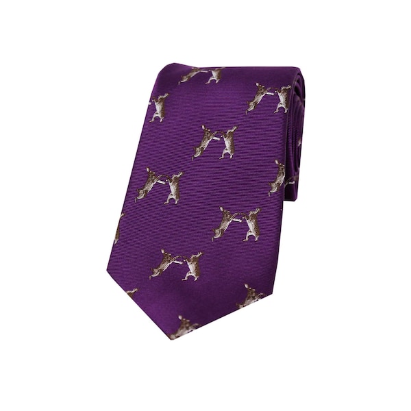 Soprano Boxing Hares On Purple Ground Country Silk Tie