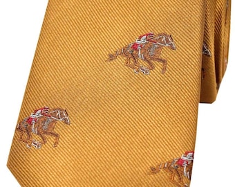 Soprano Jockeys And Horses On Light Gold Ground Silk Tie