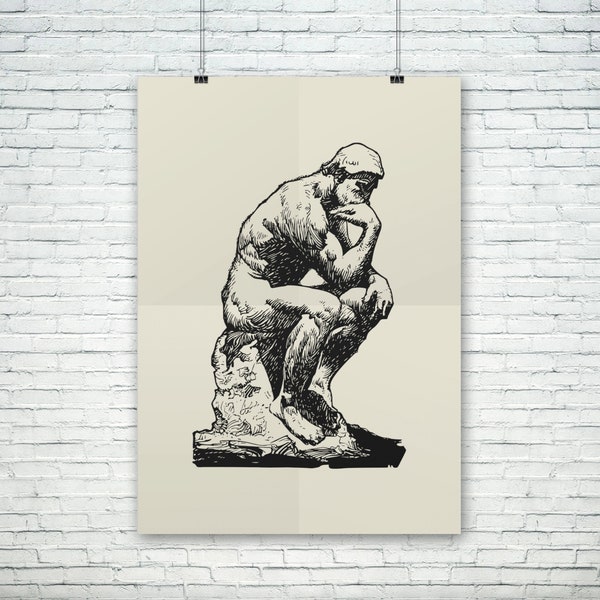 L'affiche du penseur | Homme qui pense impression | Impression de sculpture | Cadeau pour lui | Art traditionnel | Art mural | Philosophie romaine | Auguste Rodin