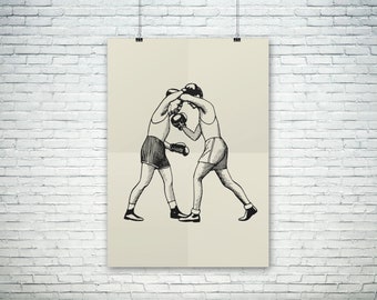 Póster de boxeadores de la vieja escuela / Póster de lucha de artes marciales / Regalos para él / Decoración del hogar de arte de pared / Idea de regalo / Reproducción de arte / Vintage