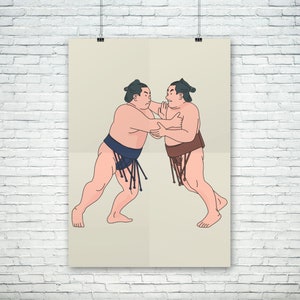 Sumo Wrestlers Print | Japanese Martial Arts Poster | Gifts For Him | Wall Art Home Decor | Gift Idea | Art Reproduction | MMA