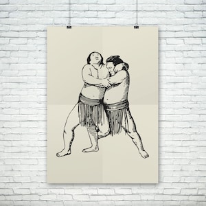 Sumo Wrestlers Print | Japanese Martial Arts Poster | Gift For Him | Wall Art Home Decor | Gift Idea | Art Reproduction | Vintage