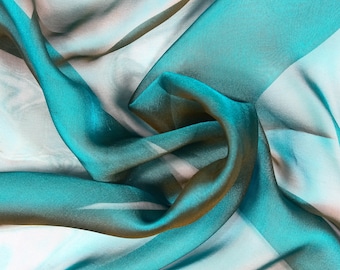 100% Pure Silk Chiffon, Teal and Brown Shot