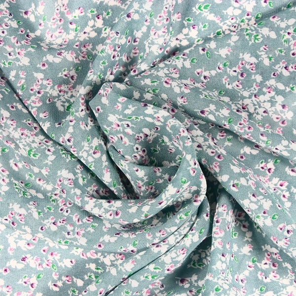 Georgette Polyester Floral Print Fabric in Seafoam Green