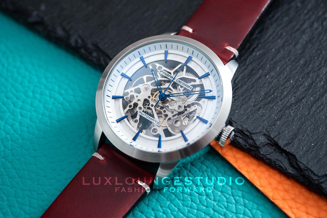 Personalized Silver Automatic Watch: Dark Red Leather - Etsy