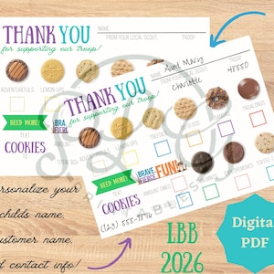 LBB COOKIE Thank You Tags, Scout Cookie Thank You Note, Booth Sale Instant Download Printable Marketing Tags, Fundraiser Thank You Cards