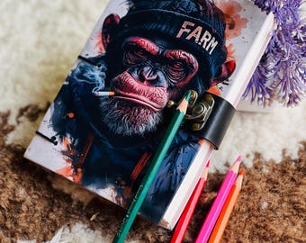 Smoking Gorilla Design Hardback Journal, Personalized Journal, Handmade