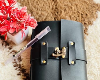 Handmade Black Leather Journal – Vintage Sketchbook, Deckle Edge Paper