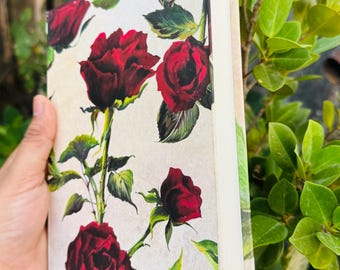 Vintage Red Rose Floral Diary | Hardcover Botanical Journal, Romantic Notebook