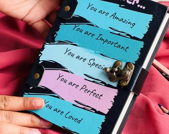 Personalized Leather Journal: Blue Feather Design, Handmade Travel Diary