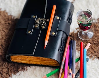 Handmade Black Leather Journal: Deckle Edge Paper Sketchbook