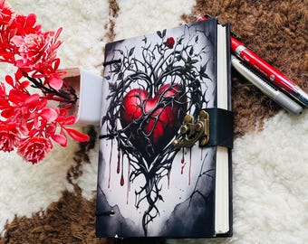 Ghibli Art Couple Journal: Personalized Leather Diary, Broken Heart Portrait