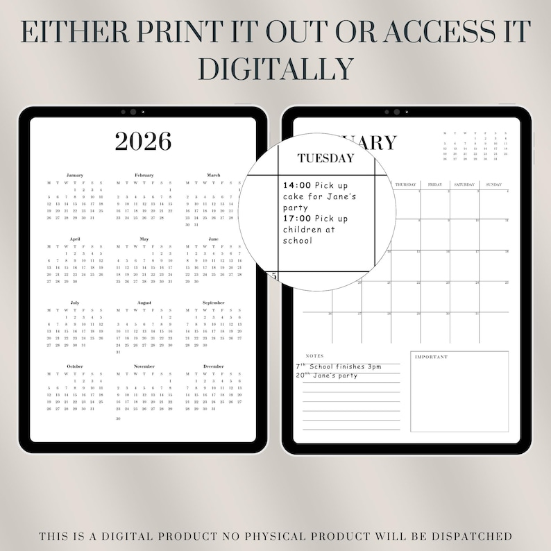 2026 Printable Calendar Simple Black & White Minimalist Planner A4 PDF ...
