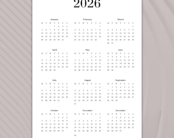 Calendario anual 2026: Versión minimalista para imprimir (PDF)