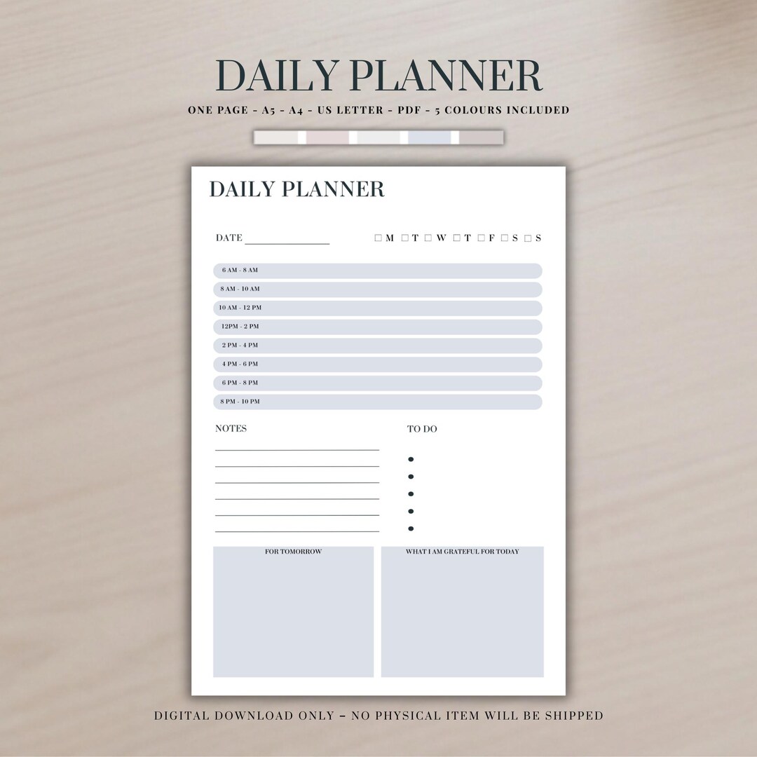 Daily Undated Planner Set – Printable PDF – A4, A5 & US Letter – 5 ...