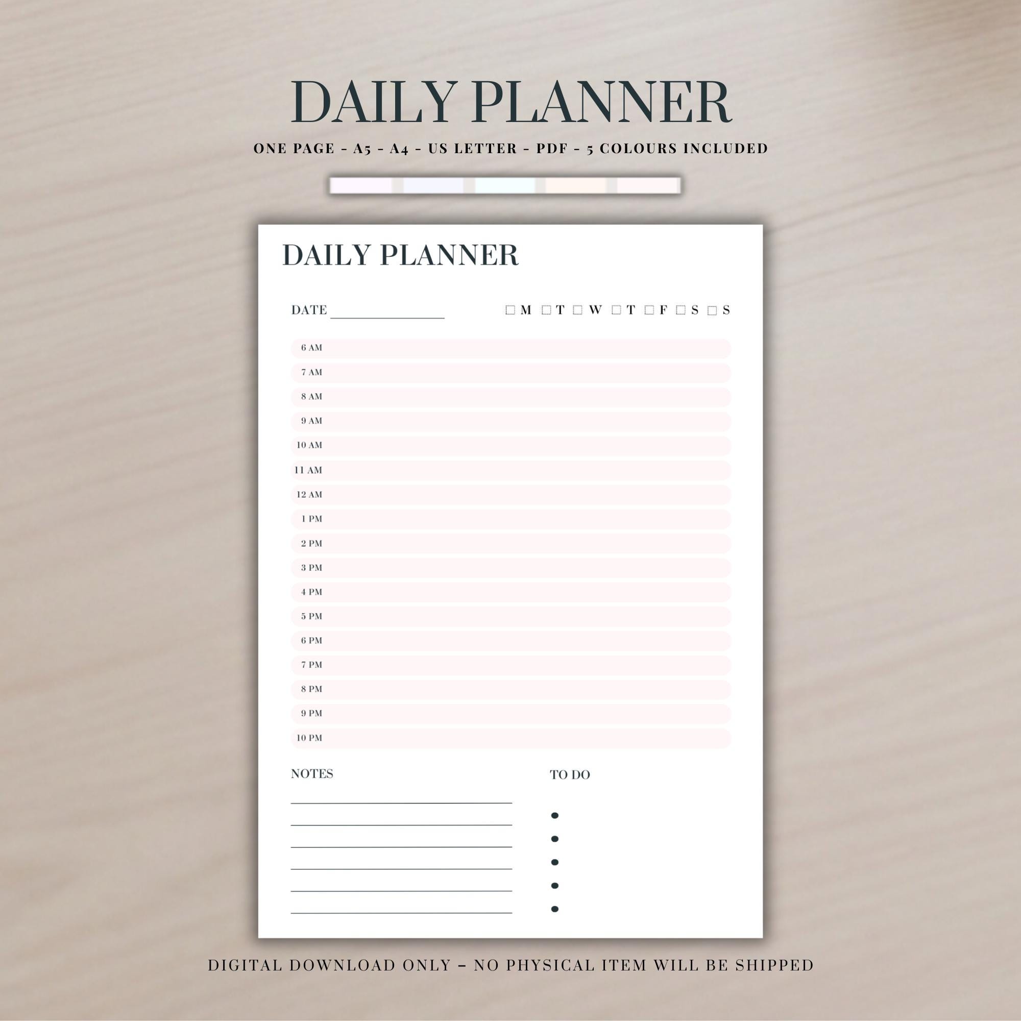Pastel Daily Planner – Printable PDF – A4, A5 & US Letter – 5 Colour ...
