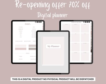 Digital undated customisable planner, PDF file, 12 month planner, weekly and daily planner, Ipad and GoodNotes planner, diary in pink colour