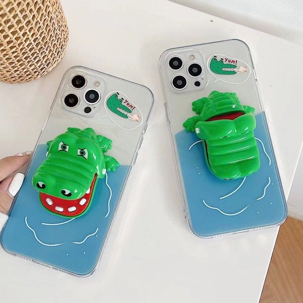 Wine Table Fun Toys Stereo Press Tooth Crocodile Phone Case iPhone 14 13 12 11 Pro Max Case iPhone XS Max Case