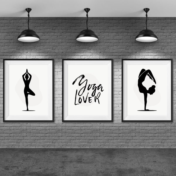 Yoga Wall Art Printable set of 7 plus BONUS 3 Wall prints Yoga Poses Gift Ideas Abstract Wall Art Black and white Yoga Modern Wall Art Decor