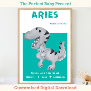 CUSTOM Dinosaur Art | Artful Dinosaur | Baby Custom Gifted | Personalised Nursery Print | Dino Poster For Nursery | Sustainable Baby Gift