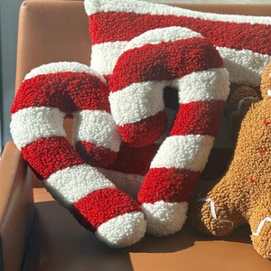 Candy Cane Teddy Pillow, Gingerbread Man Plush Pillow, Faux Fur Christmas Pillow, Snowman Pillow, Decorative Christmas Pillow, Holiday Decor