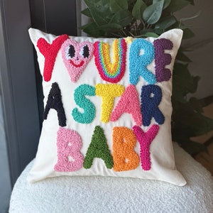 You Are Star Baby Punch Needle Pillow, Quote Punch Embroidery Pillow, Hand Tufted Pillow Cover, Pet Cotton Pillow, Fun Home Decor, Gift