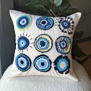 Evil Eye Punch Needle Pillow, Funny Quote Punch Embroidery Pillow, Hand Tufted Pillow Cover, Pet Cotton Pillow, Fun Home Decor, Home Gift