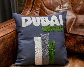 Dubai Wonder Tufted Luxury Travel Punch Needle Pillow, Throw Pillow, Decorative Sofa Pillow, Cushion Cover,House Warming Gift, Unique Pillow