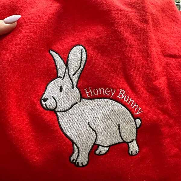 Sweat-shirt brodé Honey Bunny, Chemise d’amant de lapin, Cadeau d’anniversaire, Cadeau pour partenaire, Cadeau pour enfant, Saint-Valentin, Love Crewneck
