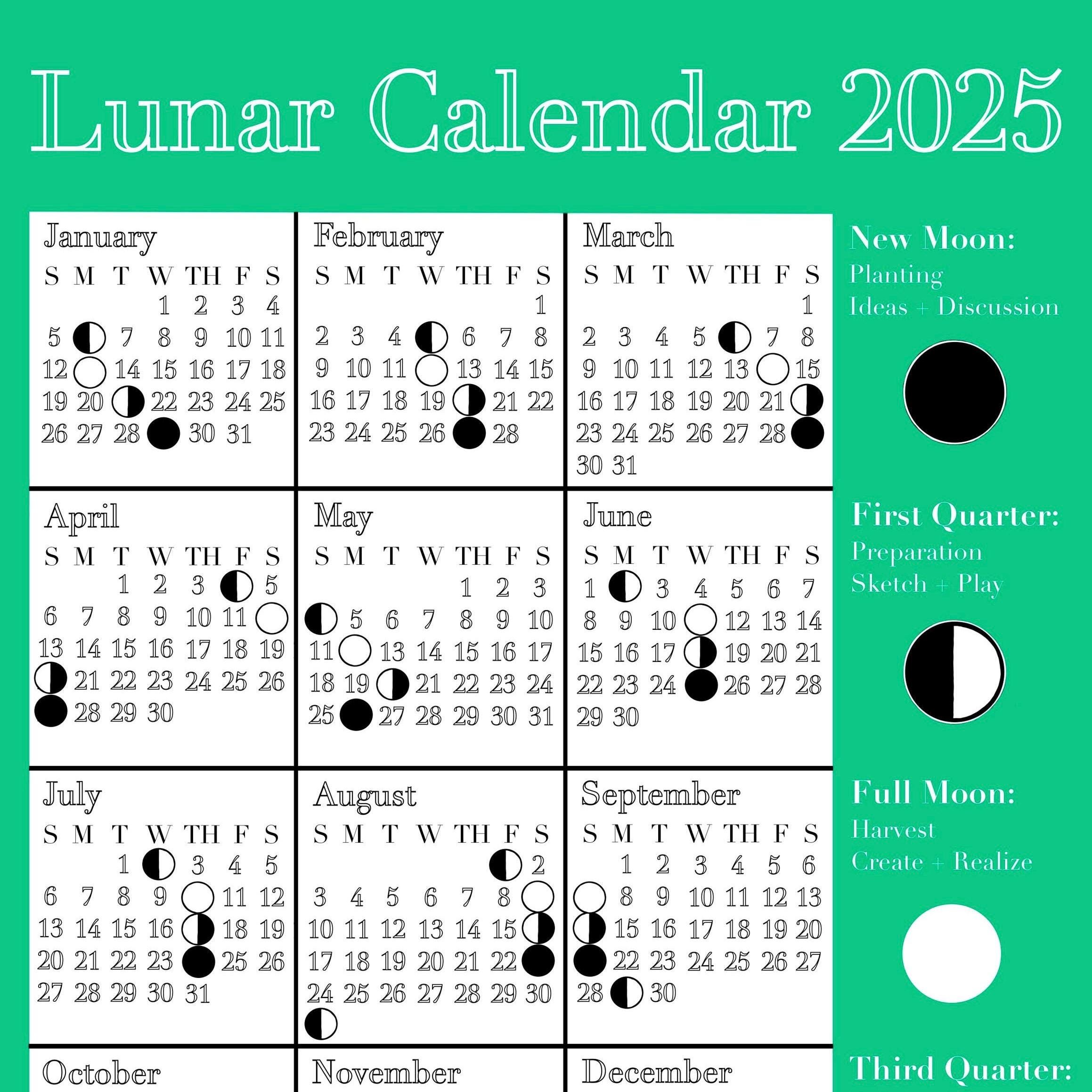 2025 Lunar Calendar - Digital Download- Moon Planner- Calendar Organizer