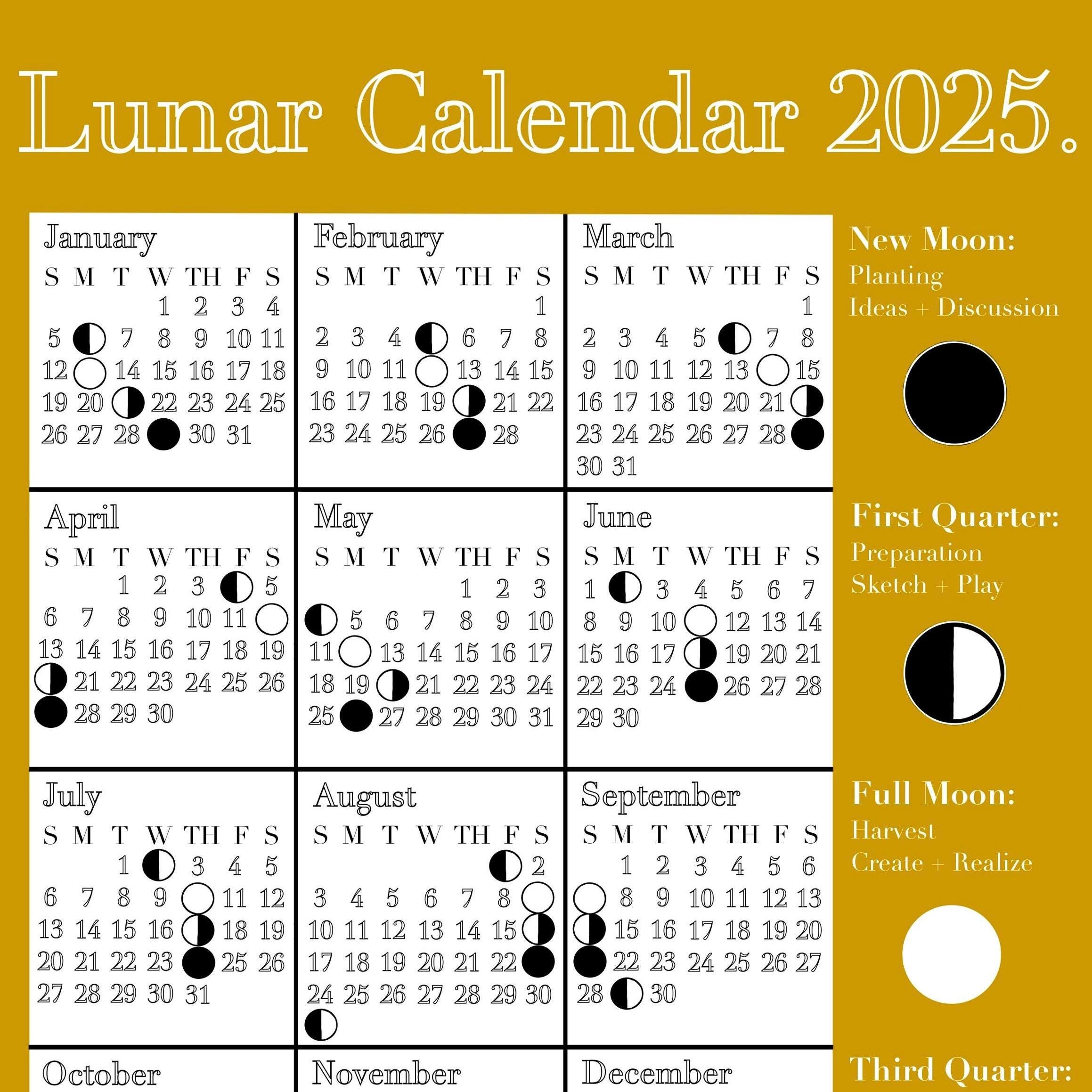 2025 Lunar Calendar - Digital Download- Moon Planner- Calendar Organizer