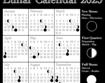 2025 Lunar Calendar - Digital Download- Moon Planner- Calendar Organizer