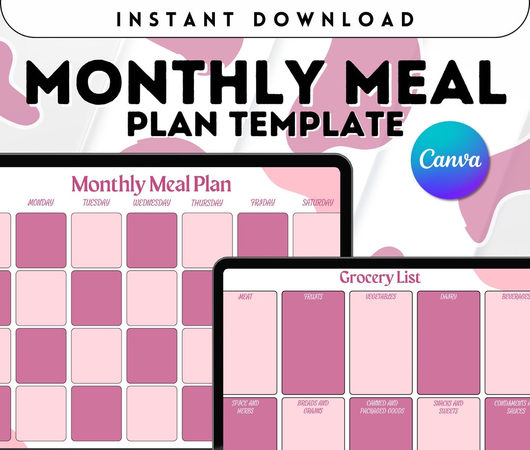Printable MONTHY MEAL Plan Template Printable Blank Page - Etsy