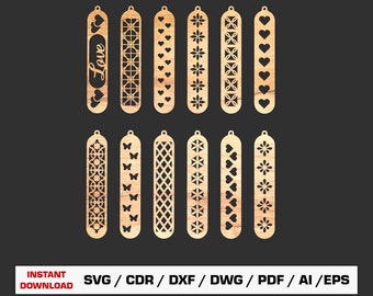File di segnalibro tagliati al laser, segnalibri in legno tagliati al laser, file SVG per il taglio laser del legno, file di taglio Glowforge, file DXF per il taglio laser