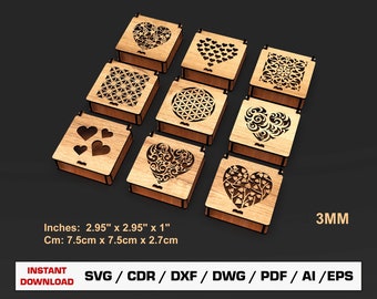 Caja pequeña para joyería decorativa cortada a láser, archivos SVG, caja de regalo con tapa, archivos vectoriales para madera, archivos de corte Glowforge, SVG, DXF, DWG