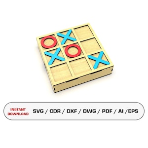 Tic Tac Toe Game Laser Cutting Files XOX Board Game For Kids  Glowforge Cut Files SVG DXF Instant Download