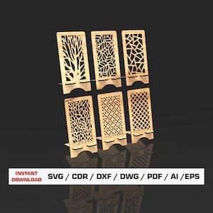 Telefoonstandaard lasergesneden SVG-bestand, lasergesneden telefoonhouder, SVG-bestanden voor hout lasersnijden Glowforge gesneden bestanden, dxf-bestanden voor laser
