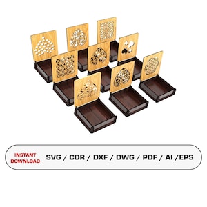 Archivos SVG cortados con láser para cajas de joyería decorativas, cajas de regalo con tapa, archivos vectoriales para madera, archivos cortados Glowforge, SVG, DXF, DWG